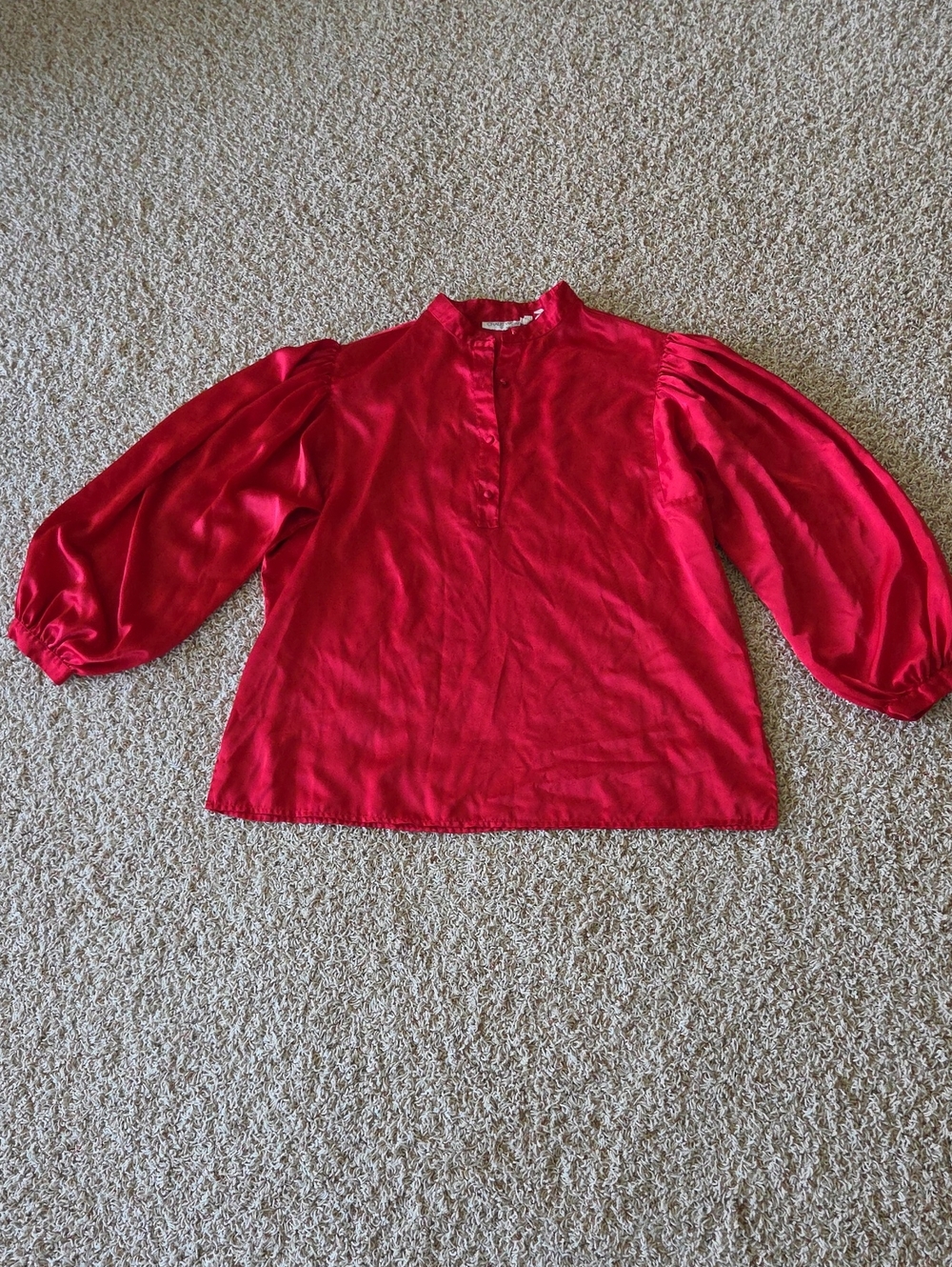 Red Balloon Sleeve Peasant Blouse